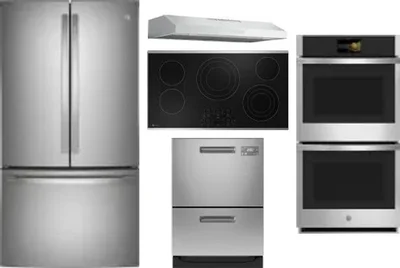5 Piece Package Includes Refrigerator, Cooktop, Wall Oven, Hood And Dishwasher
